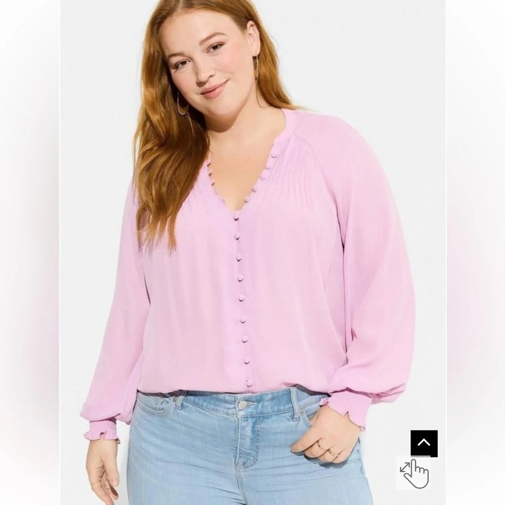 TORRID NWT Georgette smocked blouson sleeve blouse in mauve mist 23” p2p sz 12
